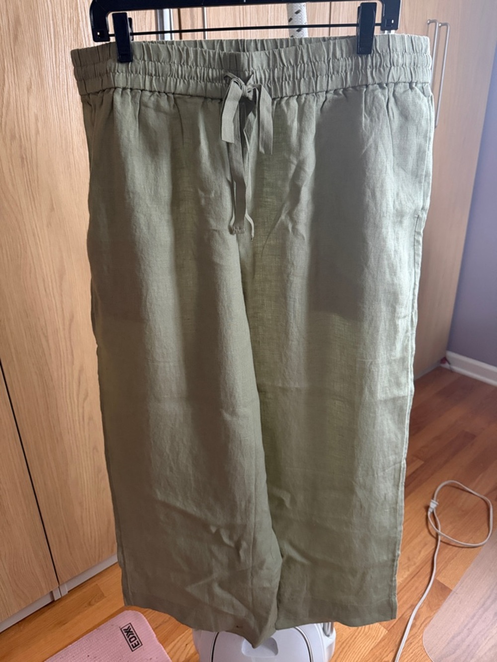 Light Sage Wide Leg 100% Linen Drawstring Pants